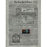Alan Shephard signed 10x8inch copy of New York Times. Stamp attached and franked. Good Condition.