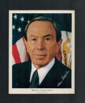 US Secretary of State Warren Christopher signed personalised image in silver ink. Mounted to an