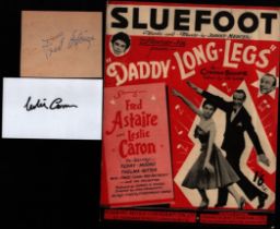 Fred Astaire and Leslie Caron signed album pages with Sluefoot music sheet. Good Condition. All