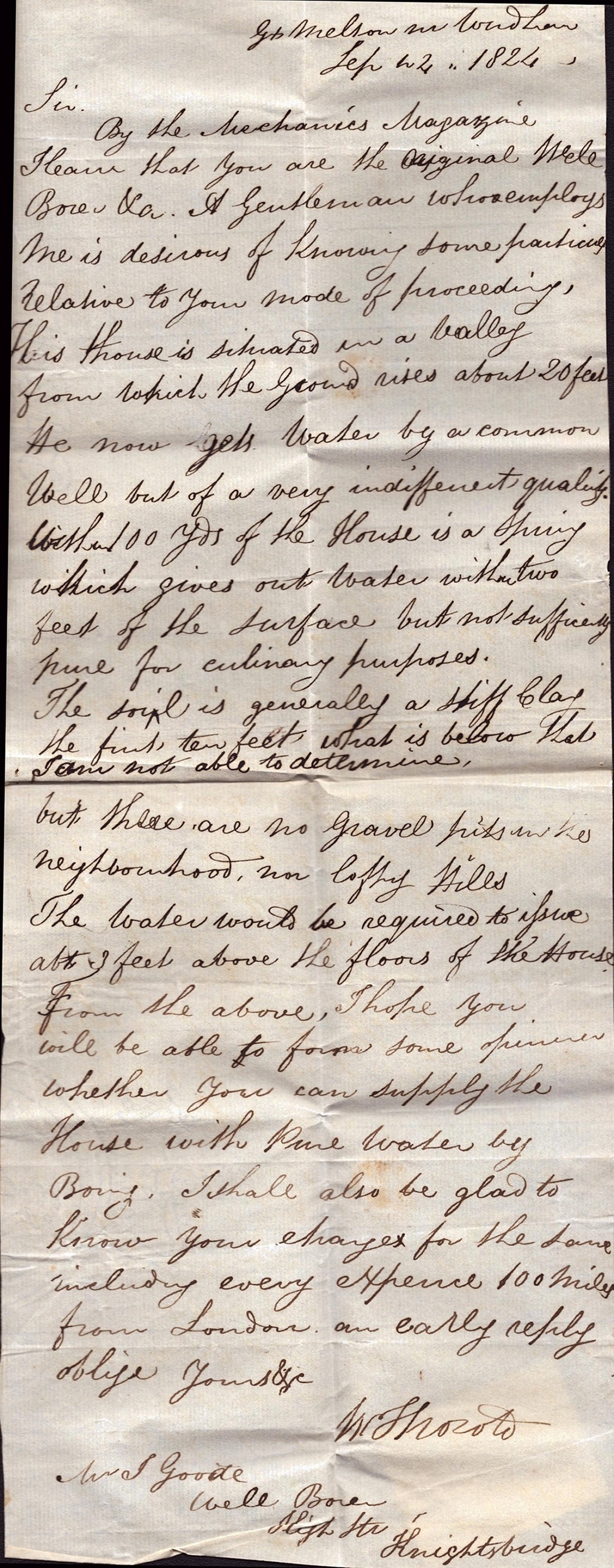 Handwritten Early Letters from 1824 about Details of Well Digging. Good Condition. All autographs