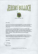 Tv and Film. Jeremy Bulloch Signed Typed Letter Dated November 1998. Signed Jeremy in black ink.