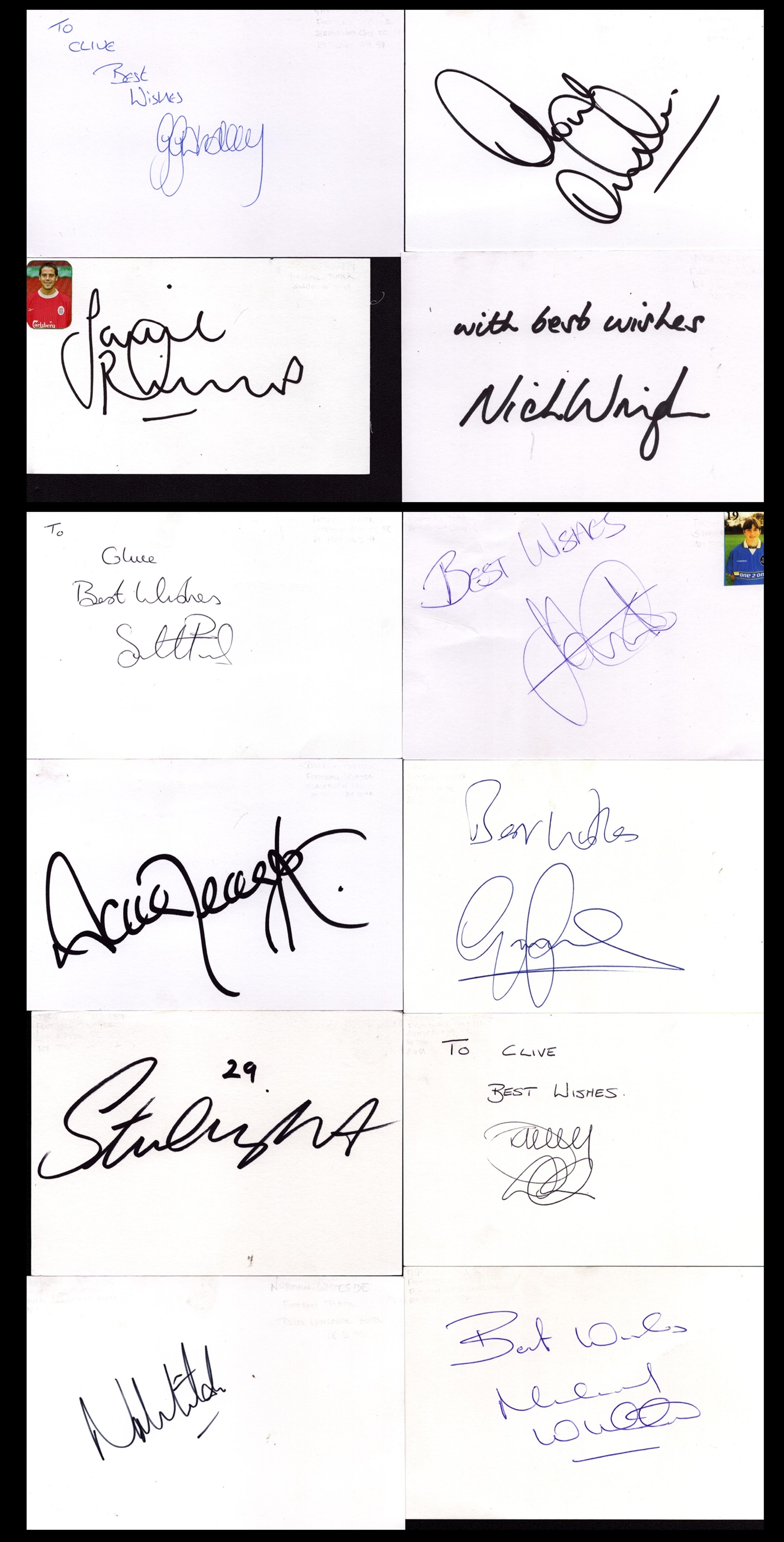 Collection of 12 Footballer signature white cards including names of John Oster, Scott Parker, Gavin