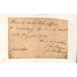 Handwritten Receipt from 1841 "Received at the Post Office at Canterbury, The French Mail and Bag