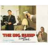 Robert Mitchum signed "The Big Sleep" 14x11 inch vintage colour lobby card. Good Condition. All