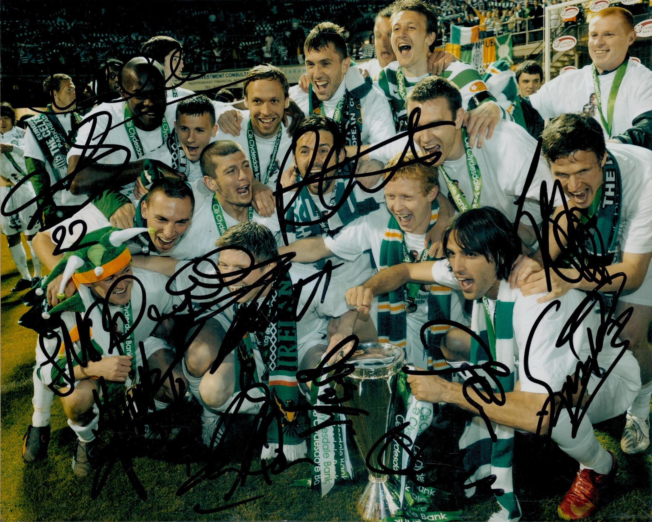 Celtic 2008 squad signed 10x8inch colour photo. Good Condition. All autographs come with a