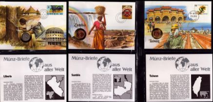 Coin cover collection includes 3 items Zambia Two Ngwee Coin First Day Cover with 10. 07 Zambia