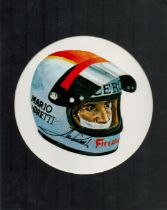 Mario Andretti signed cut out wearing his helmet Mounted 10x8 Inch. Is an Italian-born American