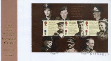 George Cross winner H H Flintoff GC signed Internetstamps 2006, 150th ann Victoria Cross miniature