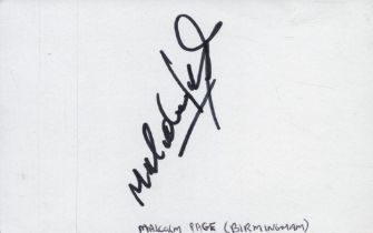 Malcolm Page signed 5.5x3.5 inch white card. Good condition Est.