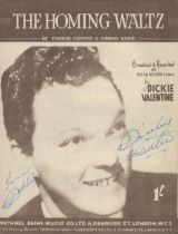 Multi signed Dickie Valentine plus 1 other Sheet Music. 'The Homing Waltz. 11x8.5 Inch. Good