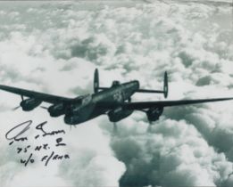 WW2 Bomber veteran Ron Brown 75 NZ sqn signed 10 x 8 inch b/w Lancaster in flight photo. Ron flew