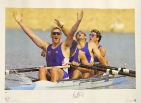 Olympics Rowing Matthew Pinsent Signed Big Blue Tube Edition colour Print. Limited Edition 334 of