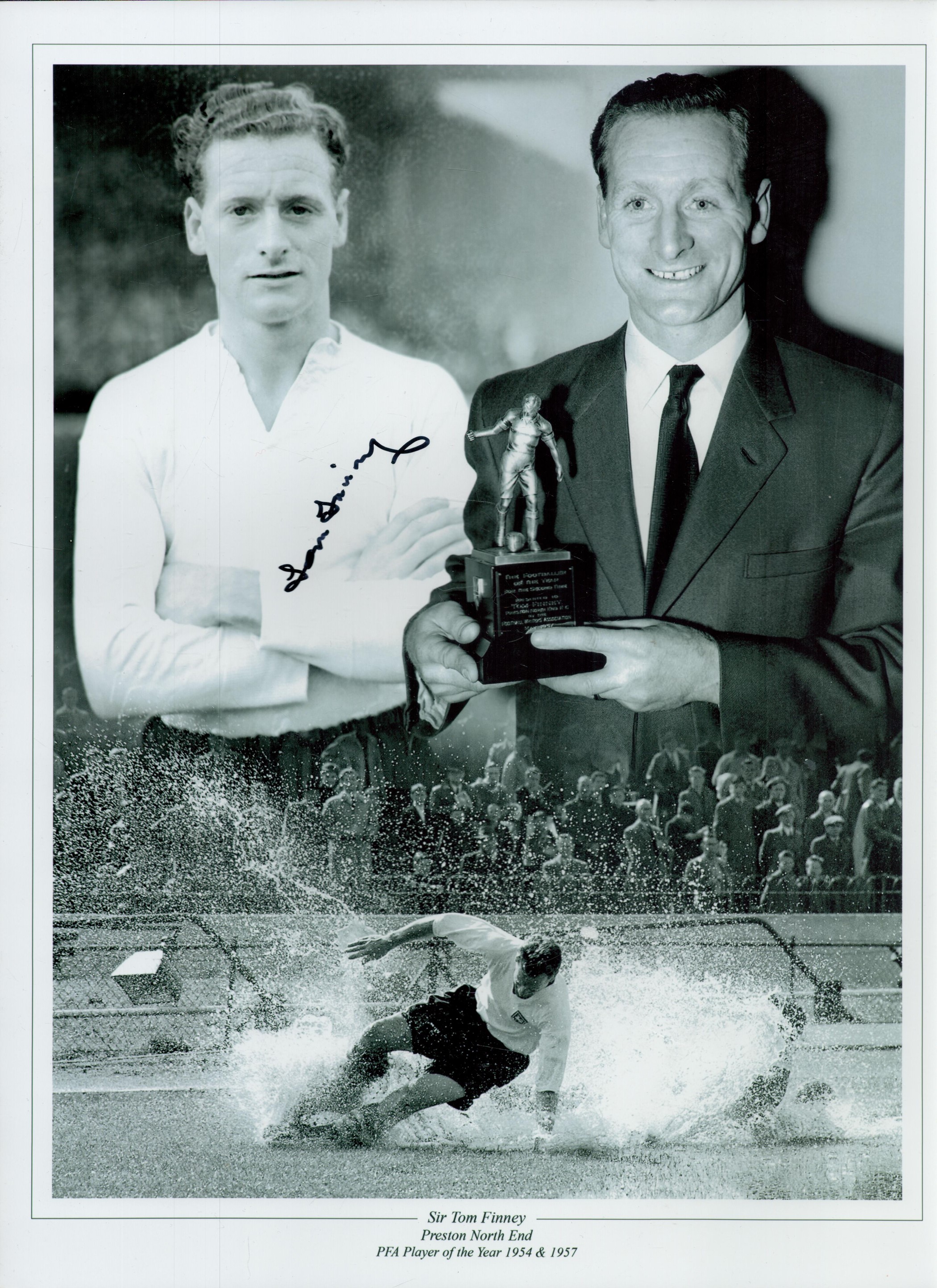 Sir Tom Finney signed Black and White Print 16x12 Inch. 'Preston North End PFA of the Year 1954