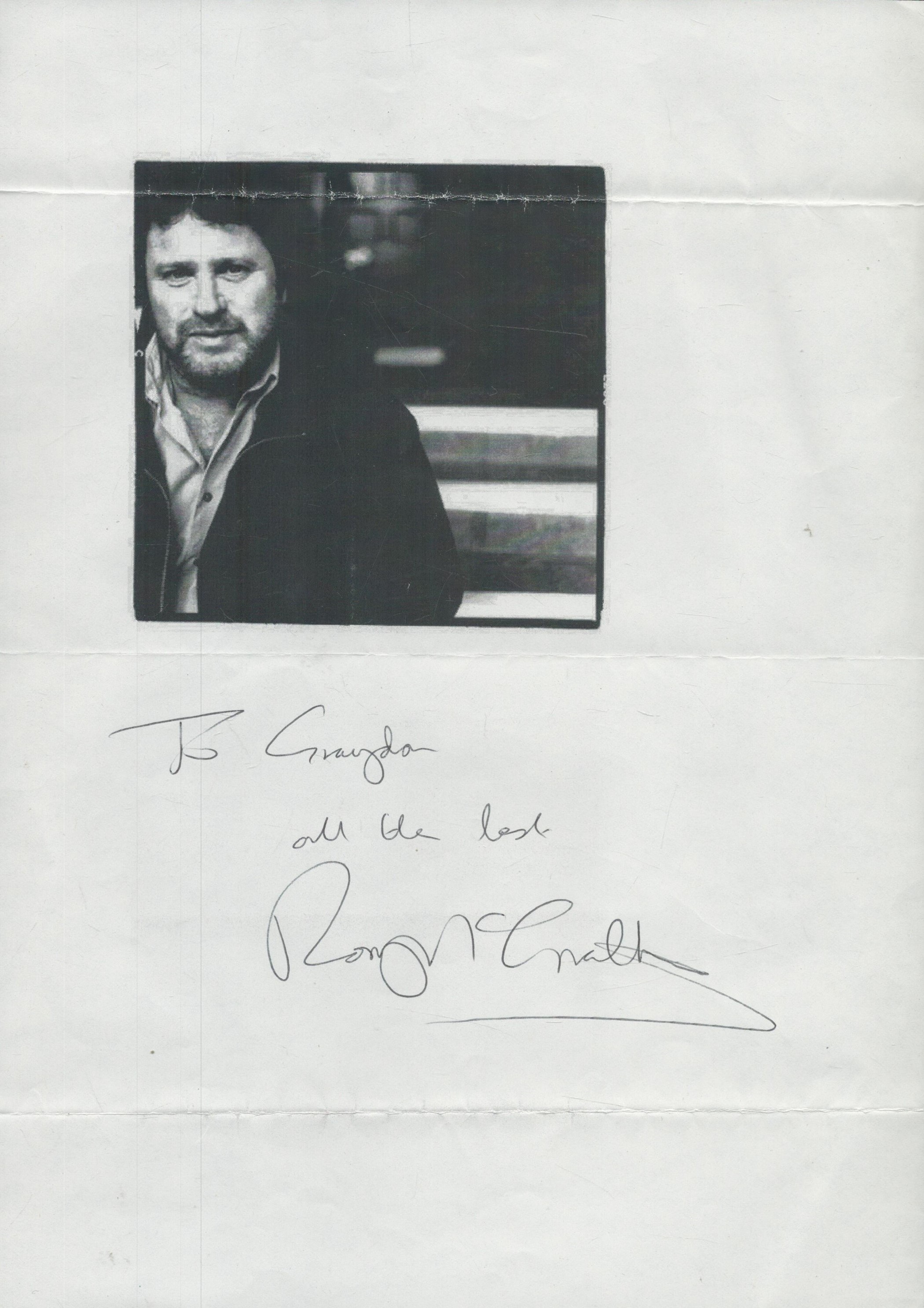 Rory McGrath signed A4 Sheet with printed black and white photo on sheet. Good condition Est.