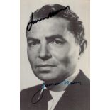 James Mason signed 6x4 black and white photo post card. Good condition Est.