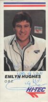 Emlyn Hughes signed 4x8inch Hi-tec promo photo. Dedicated. Good condition Est.