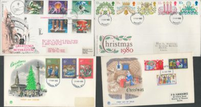 FDC 4 x Christmas Collection Unsigned. Post Marks years 1969,1970,1980,1983. 2 x triple stamps