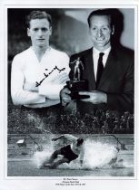 Sir Tom Finney signed 16x12 inch black and white promo photo Preston North End PFA Player of the