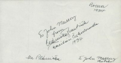 Football Frantisek Planicka Czech goalkeeper 1934 Rome World Cup signed page. Good condition Est.