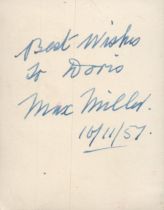 Max Miller signed 4x3 inch vintage black and white photo signature on reverse dated 10/11/57. Good