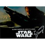 Gloria Garcia Jakku Villager signed 10 x 8 inch colour Star Wars scene photo. Good condition Est.