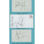 Peter Luff, Peter Spiring and Andy Peebles signed white album pages attached 7x4 blue card. Good
