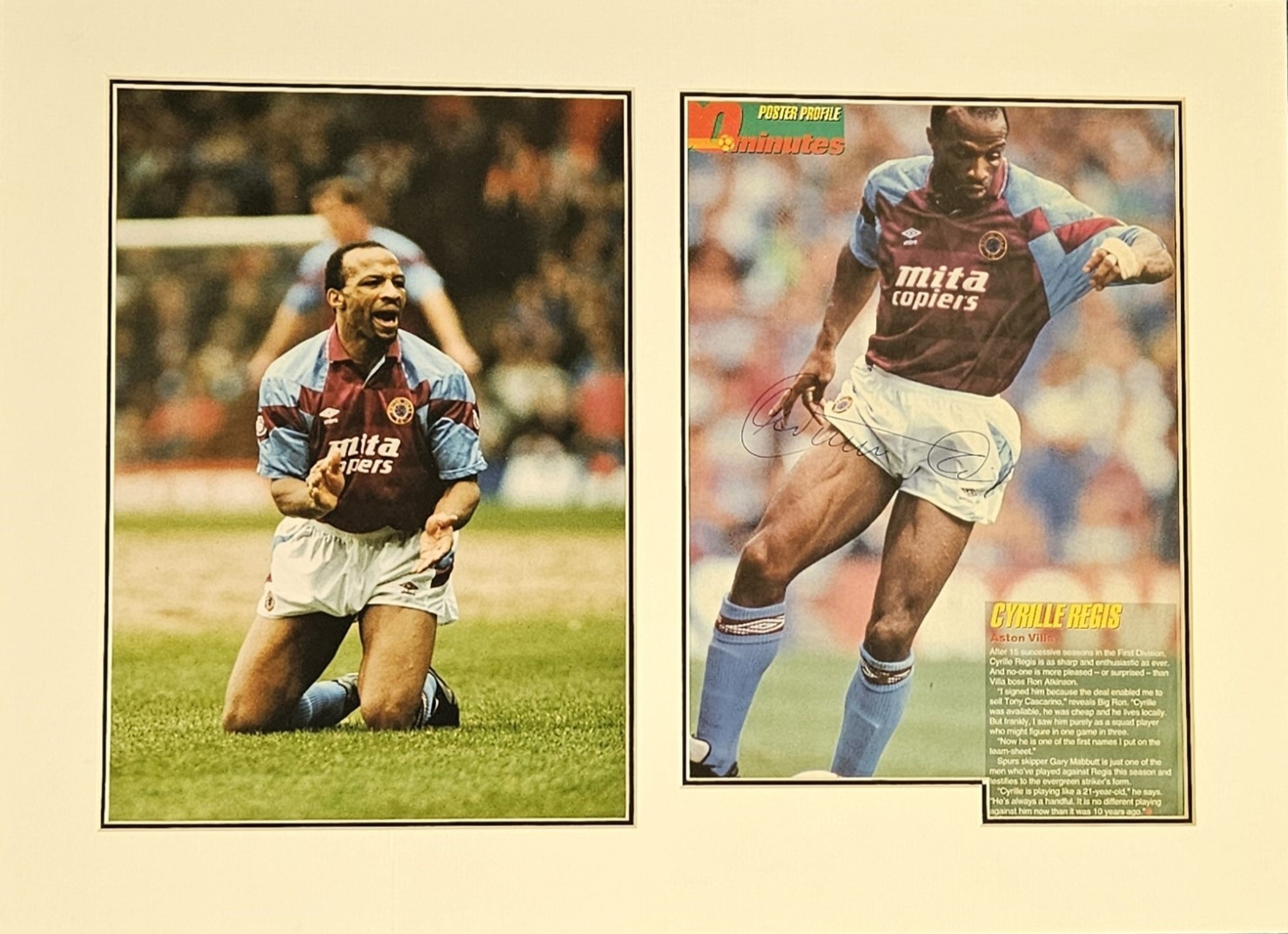 Cyrille Regis Signed Poster Profile Magazine Page, With Colour Photo, Mounted to an overall size