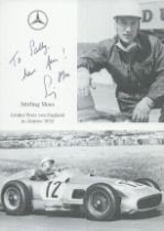 Stirling Moss signed 6x4 inch black and white promo photo. Dedicated. Good Condition. All autographs