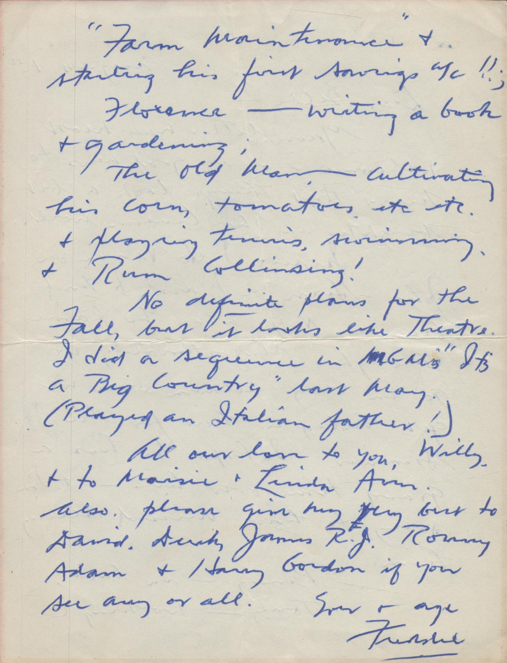 Frederic March - vintage ALS on his headed notepaper dated August 1st (n/y) mostly giving updates on