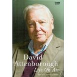 David Attenborough signed Life on Air hard back book signature on the front title page. Good