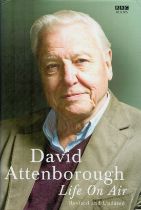 David Attenborough signed Life on Air hard back book signature on the front title page. Good