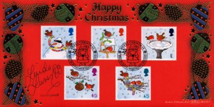 Linda Lusardi signed Merry Christmas FDC. 6/11/01 Stroud postmark. Good Condition. All autographs