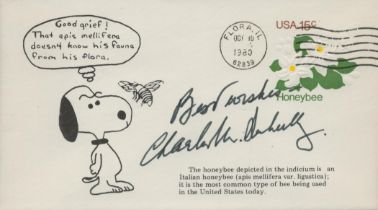 Charles Monroe " Sparky " Schulz signed Snoopy Honeybee vintage FDC PM Flora IL Oct 10, 1980, 62839.