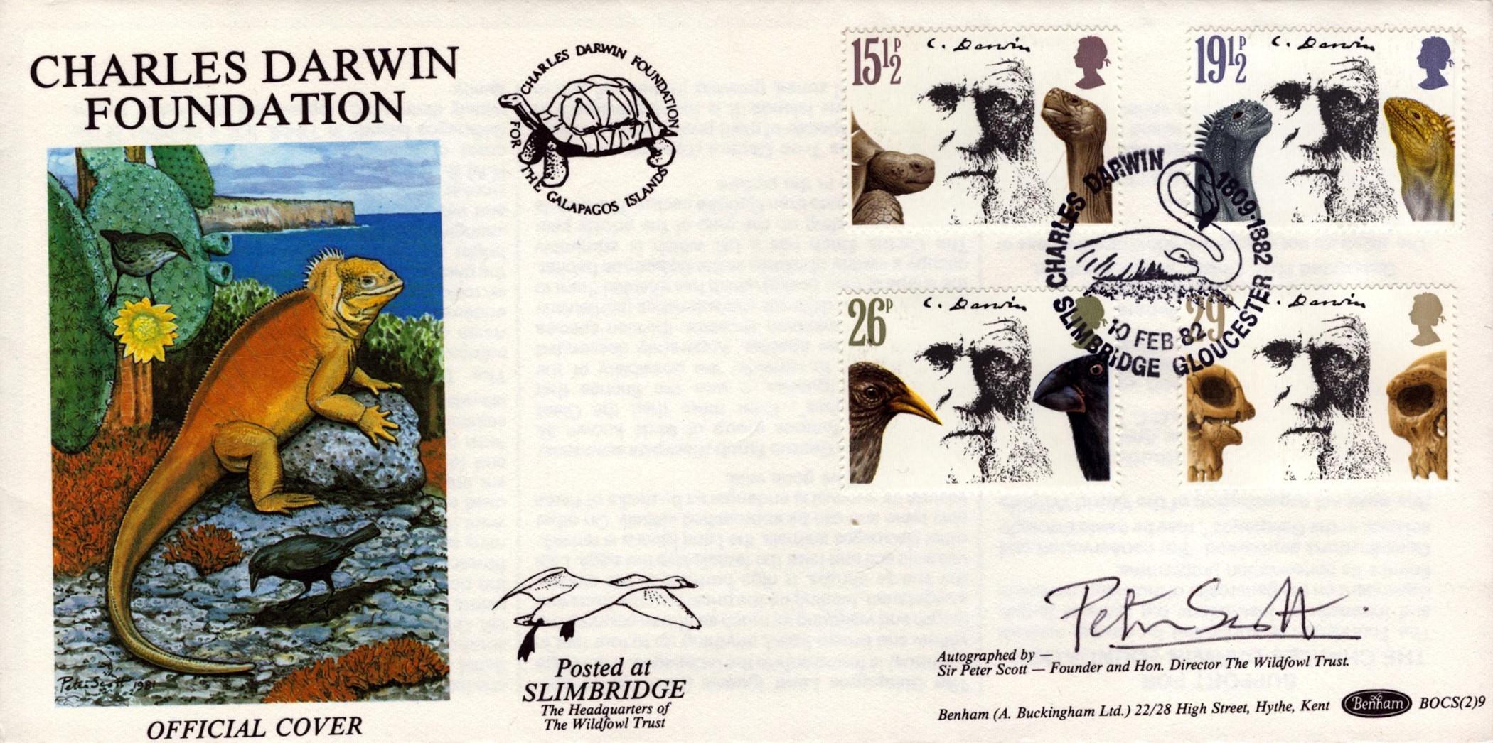 Peter Scott signed Charles Darwin FDC. 10/2/82 Slimbridge postmark. Good Condition. All autographs