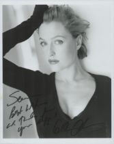 Gillian Anderson signed 10x8 inch black and white photo dedicated. Good Condition. All autographs