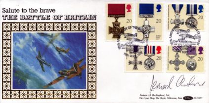 Leonard Cheshire signed Battle of Britain FDC. 11/9/90 Hawkinge postmark. Good Condition. All