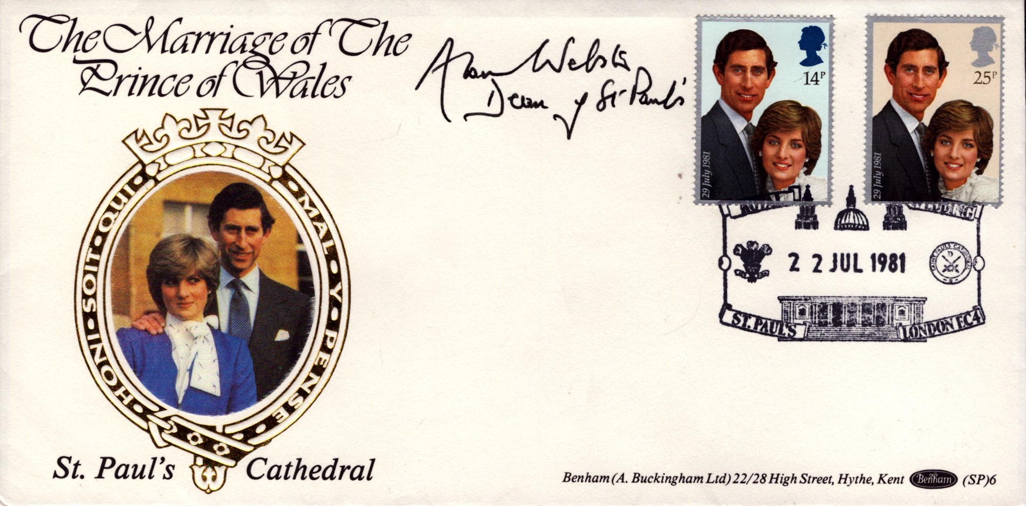 Dean of St Pauls signed Royal Wedding FDC. 22/7/1981 London EC4 postmark. Good Condition. All