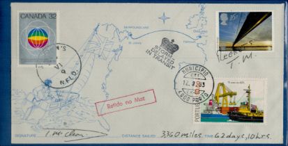Tom McClean signed cover comm his Atlantic crossing cover with piece of the sail in nice