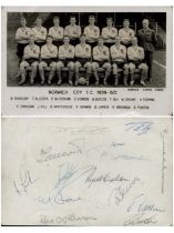 Football Norwich City 1959/60 multi signed 6x4 inch black and white photo includes 14, signatures on
