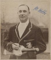 Cricket Legend Jack Hobbs signed 5x3 inch overall black and white photo affixed to card. Good
