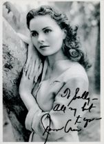 Jeanne Crain signed 8x6 inch approx black and white photo. Dedicated. Good Condition. All autographs