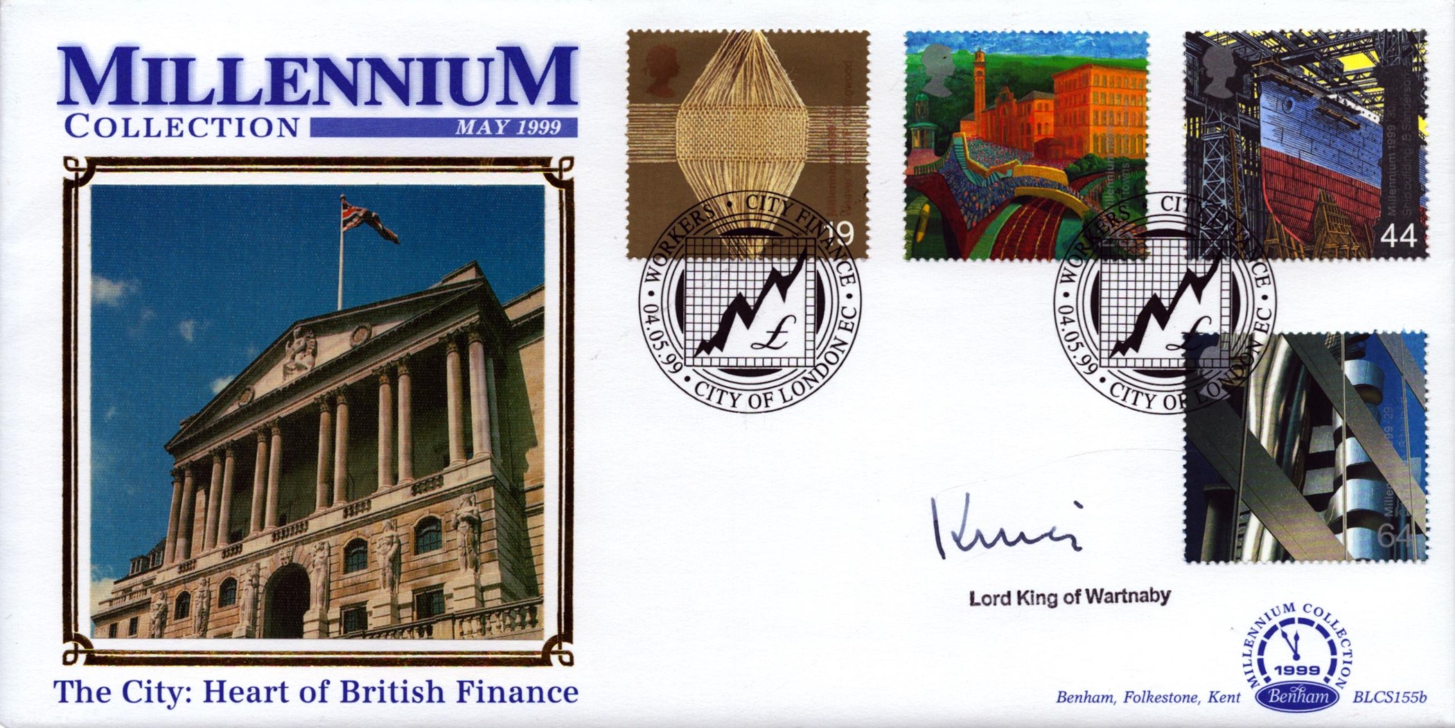 Lord King of Wartnaby signed Workers City Finance FDC. 4/5/99 City of London postmark. Good