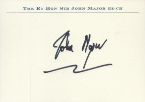 John Major signed 7x5 inch approx Headed white card. Good Condition. All autographs come with a
