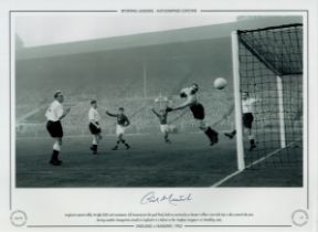 Autographed GIL MERRICK 16 x 12 Limited Edition : B/W, depicting England goalkeeper GIL MERRICK