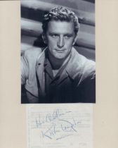 Kirk Douglas signed 5x3 page and 7x5 inch vintage black and white photo. Good Condition. All