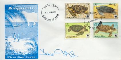 David Attenborough signed Anguilla FDC Double PM Anguilla 10 Aug 1983 First Day of Issue. Good