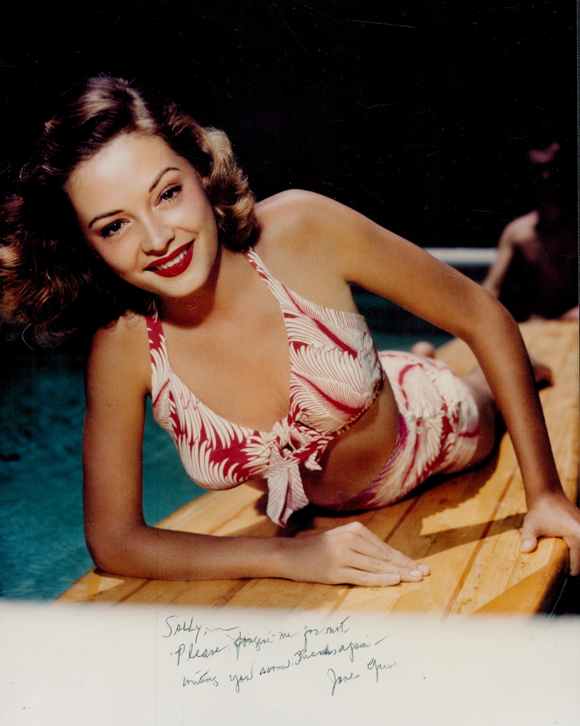 Jane Greer signed 10x8 inch colour photo. Dedicated. Good Condition. All autographs come with a