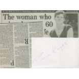 Patricia Hayes signed 6.5x4 inch approx white index card accompanied with newspaper clippings.