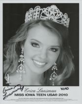 Erica Lansman signed 10x8 inch Miss Iowa Teen USA black and white promo photo. Good Condition. All