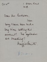 Maggie Smith - ALS dated October 16th (n/y) apologising for being such a long time in settling her